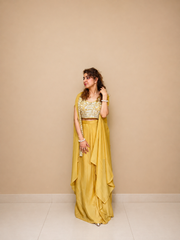Kiran Raj Mustard Muse Half Drape Saree