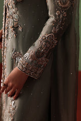 Greyish Blue Pure Tissue Gown Shirt with Jamawar Lehnga