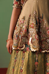 Olive Green Pure Tissue Ensemble with Kataan Jamawar Lehnga