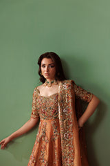 Burnt Orange Tissue Pashwas with Jamawar Atlas Sharara