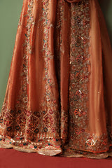 Burnt Orange Tissue Pashwas with Jamawar Atlas Sharara