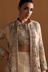 Beige Organza Gown with Sheesha Silk Lehenga