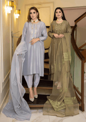 Army Green Pure Raw Silk Outfit 3PCS