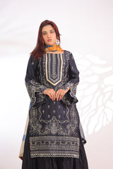 Navy Blue & Orange Yellow Silk