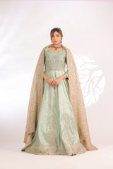 Sea Green & Beige-Pannel Style Maxi