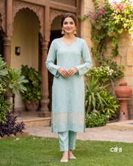 Teeja Dhariwal CB 8 Pure Chiffon Hand Embroidered Suit with Chicken Kari & Bead Work