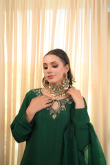 Bottle Green Pure Raw Silk Outfit