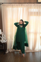 Bottle Green Pure Raw Silk Outfit