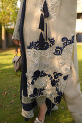 Grey and blue raw silk outfit