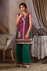 Pink And Green Outfit- 2 PC / Sleeves Available