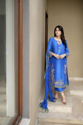 Handworked outfit and worked pants crushed silk dupatta