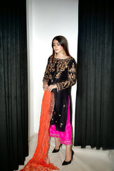 Handworked outfit and worked pants crushed silk dupatta