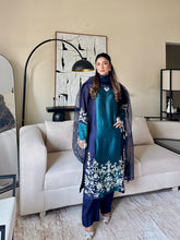 Hirat – Deep Blue Velvet Three-Piece Suit | Muntaha By Shanzay Fahad