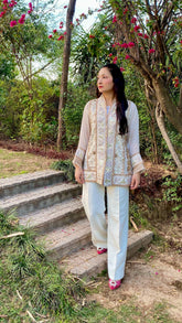 Ivory Embroidered Jacket with Sequinned Collar