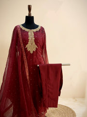 Red Mukesh Organza 3-Piece Suit with Organza Dupatta | Sleeks by Ali Zain