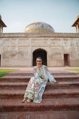 Blue and Ivory crape silk kaftan