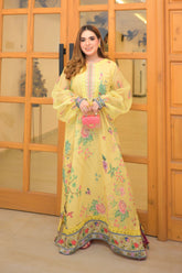 Nureh – Yellow Digital Print Georgette Kaftan | Muntaha By Shanzay Fahad