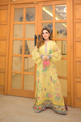 Nureh – Yellow Digital Print Georgette Kaftan | Muntaha By Shanzay Fahad