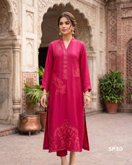 Teeja Dhariwal SP 10 Dark Pink Pure Silk Three-Piece Suit with Resham Embroidery