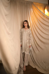 Grey with white embroidery