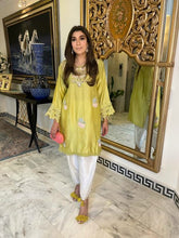 Yellow handworked tunic with pure rawsilk shalwar
