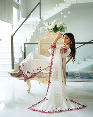 Ivory Rosette CBR 204 white embroidered paper lawn 3 piece suit by Celine by Rumi available at Labels Islamabad