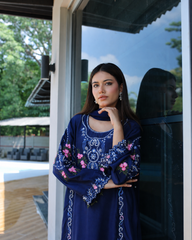 Noor-e-Navy CBR 207 navy blue embroidered 3 piece suit by Celine by Rumi available at Labels Islamabad