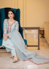 Baby blue raw silk outfit 3pcs