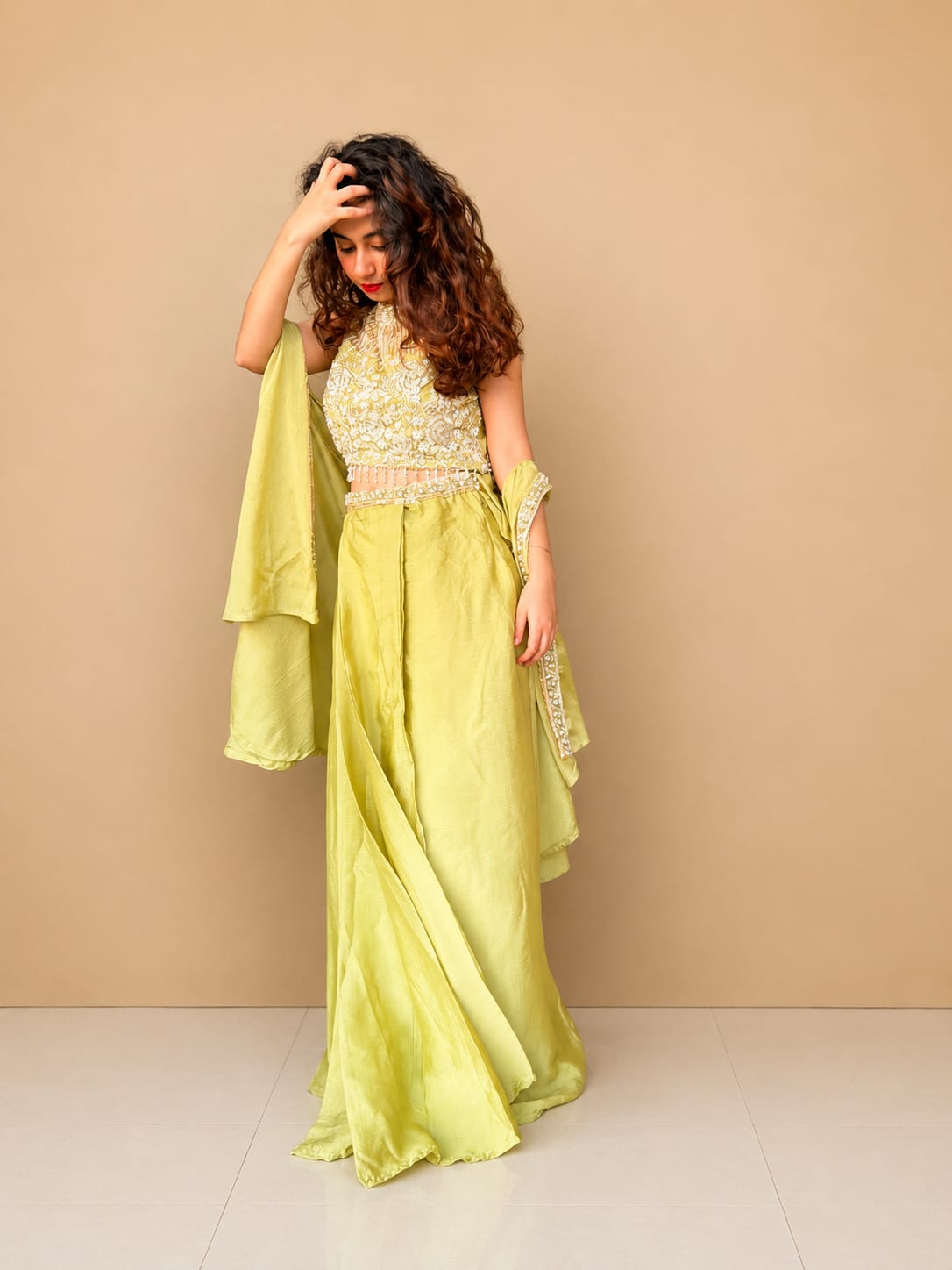 Kiran Raj Sage Green Half Drape Saree