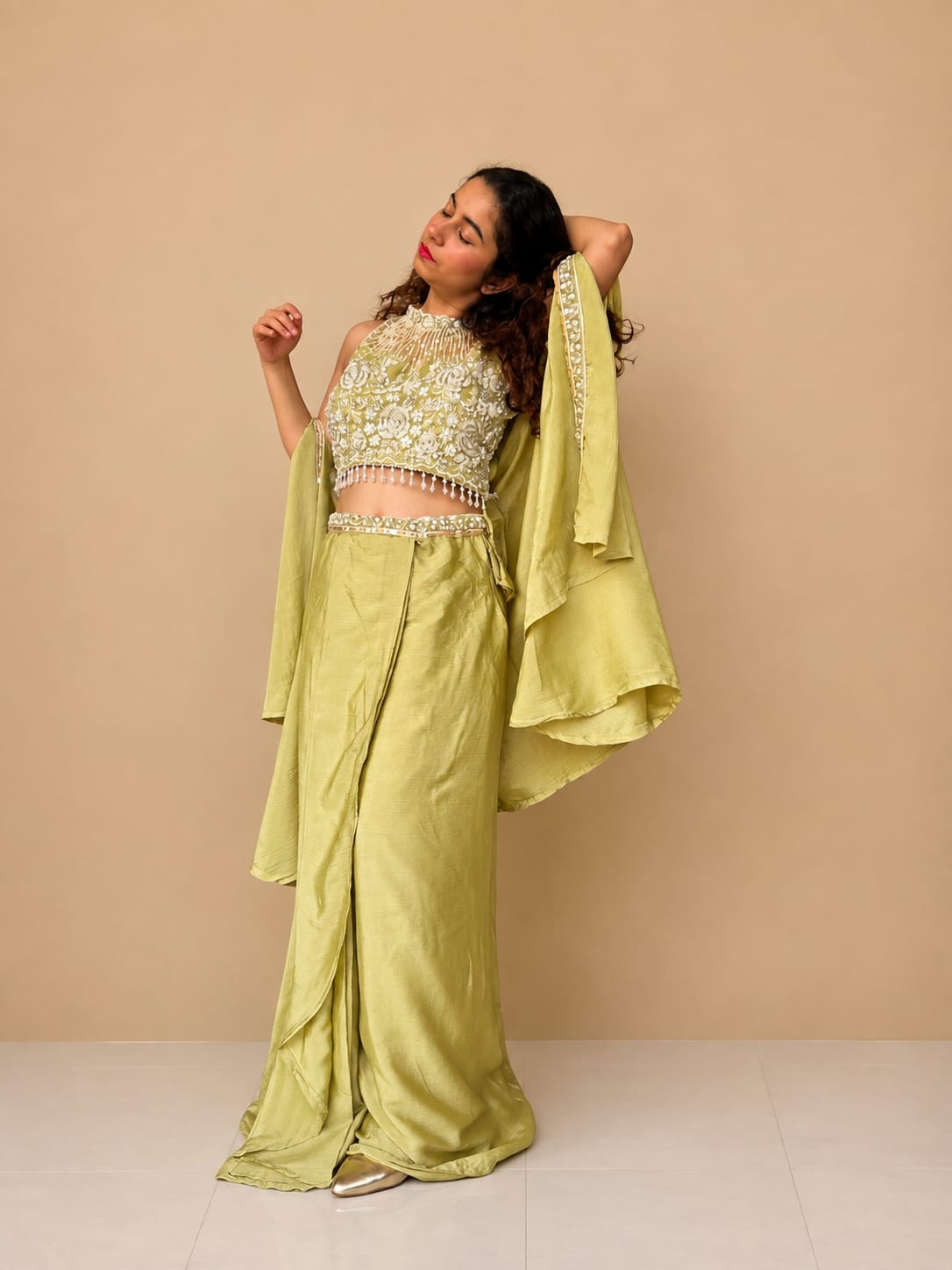 Kiran Raj Sage Green Half Drape Saree