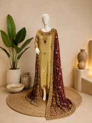 LAMA Tissue Gold & Maroon Embellished Shirt | Sleeks by Ali Zain