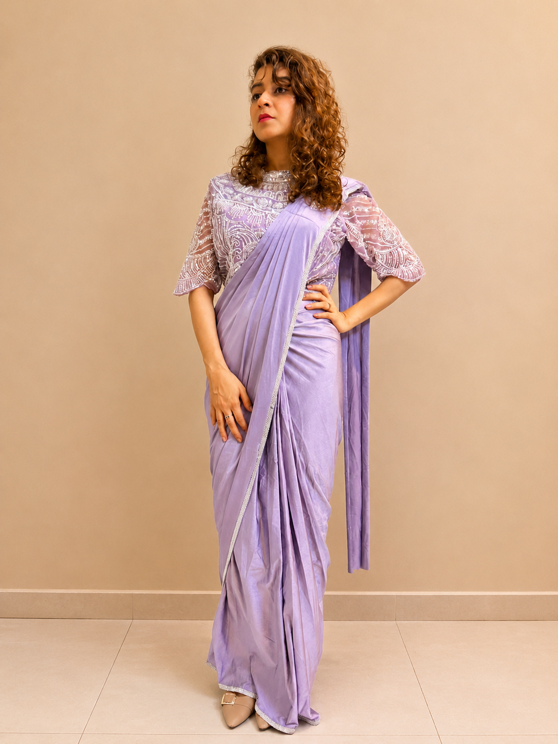 Kiran Raj Lavender Drape Saree