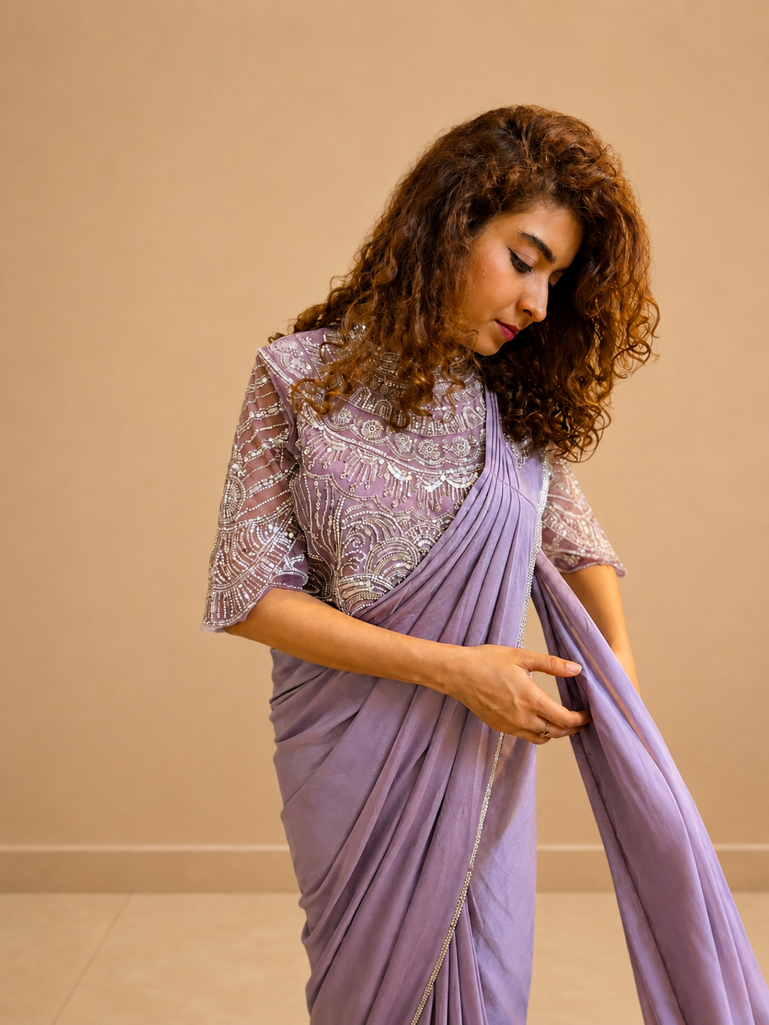Kiran Raj Lavender Drape Saree