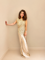 Kiran Raj Ivory Gold Drape Saree
