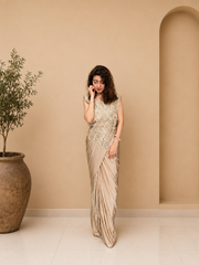 Kiran Raj Ivory Gold Drape Saree