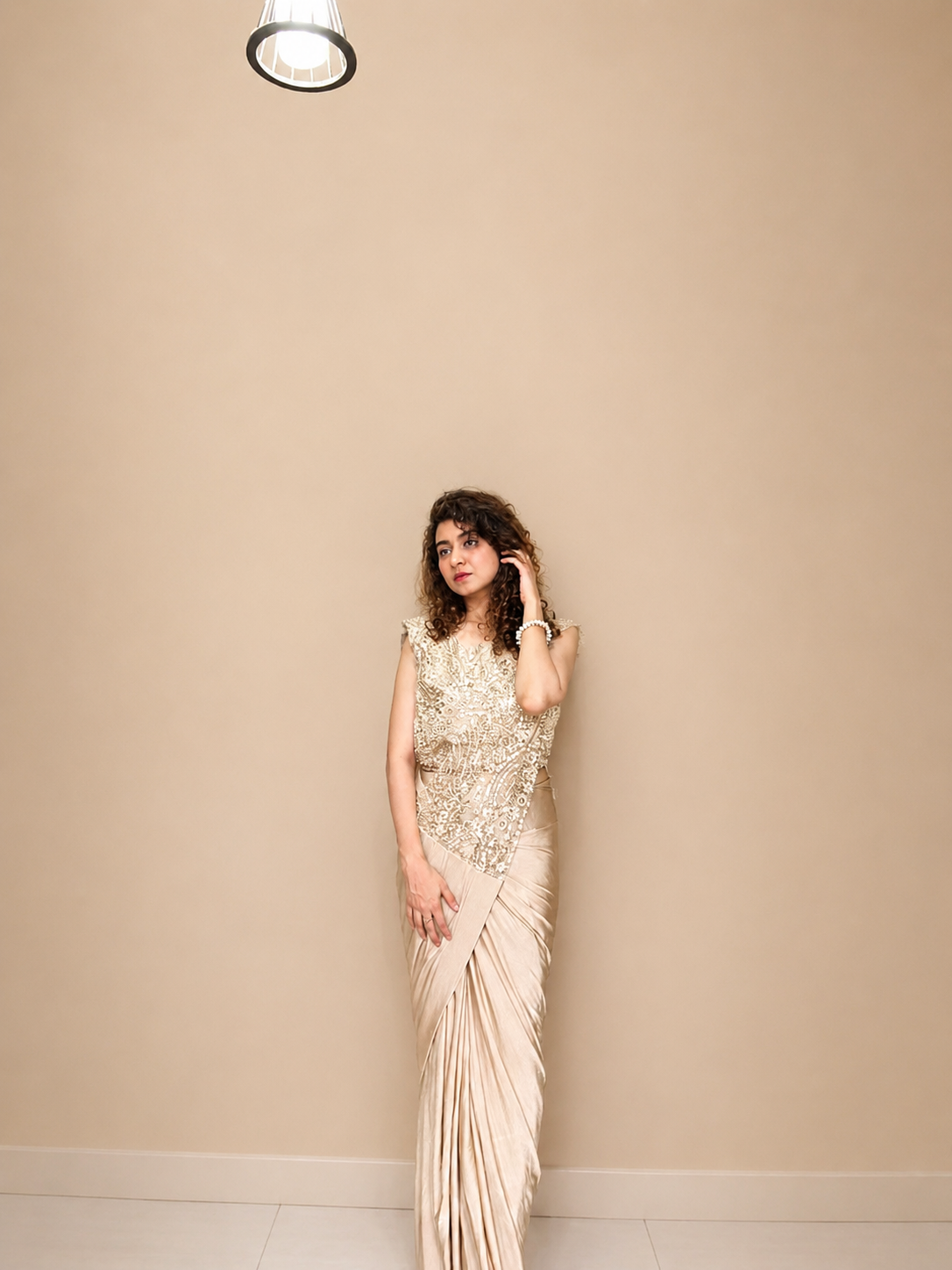 Kiran Raj Ivory Gold Drape Saree