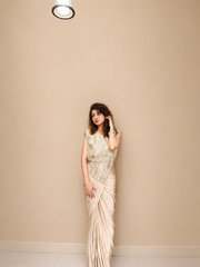 Kiran Raj Ivory Gold Drape Saree