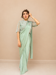 Kiran Raj Pastel Green Drape Saree
