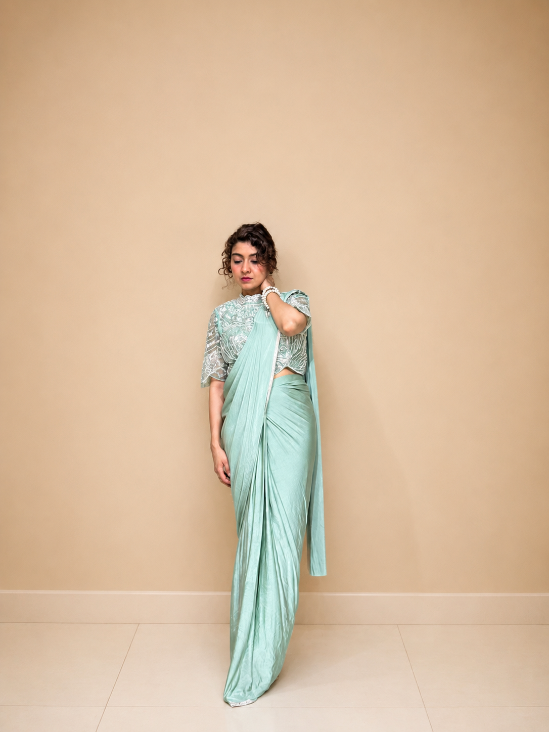 Kiran Raj Pastel Green Drape Saree