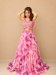 Kiran Raj Floral Pink Lehenga Choli | Pakistani Designer Wear