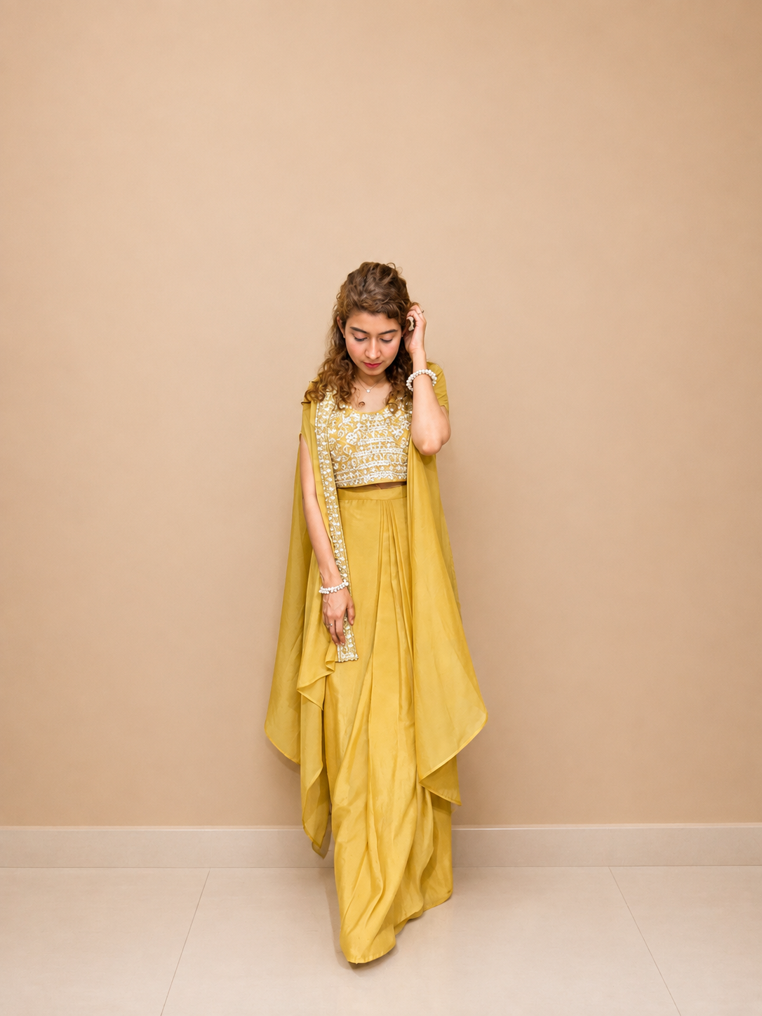 Kiran Raj Mustard Muse Half Drape Saree