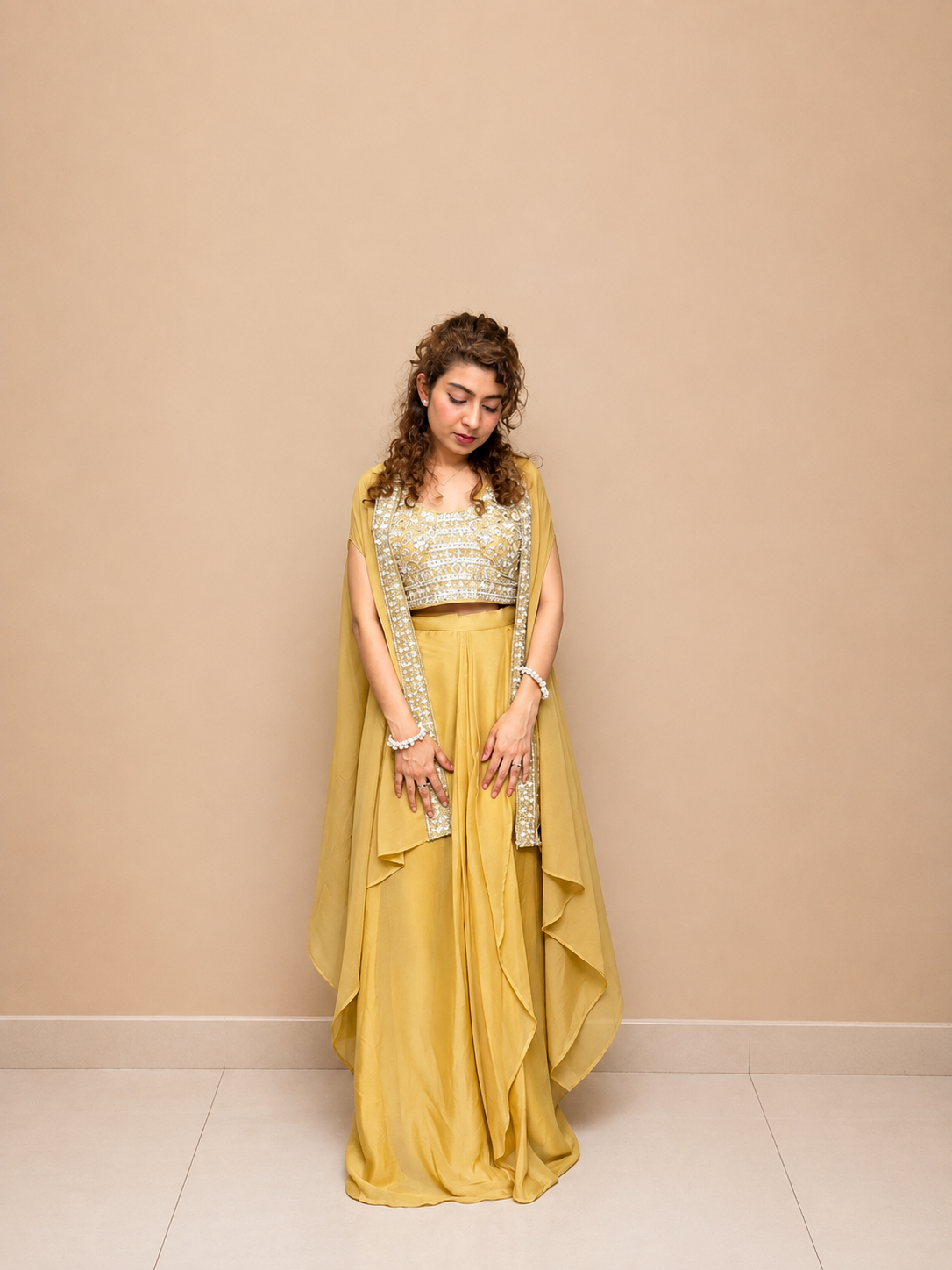 Kiran Raj Mustard Muse Half Drape Saree