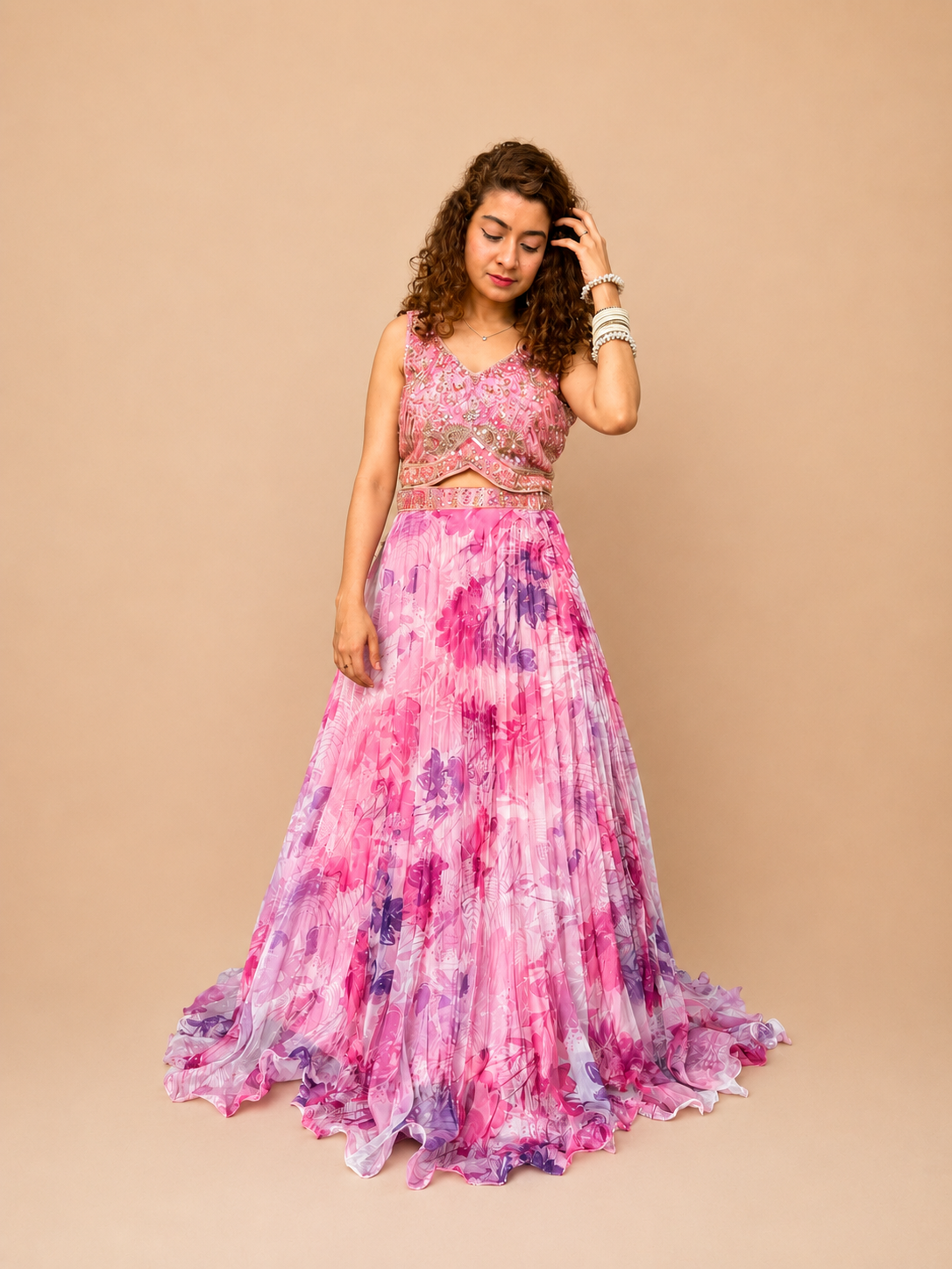 Kiran Raj Floral Pink Lehenga Choli | Pakistani Designer Wear