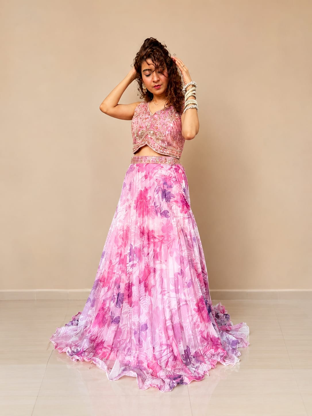 Kiran Raj Floral Pink Lehenga Choli | Pakistani Designer Wear