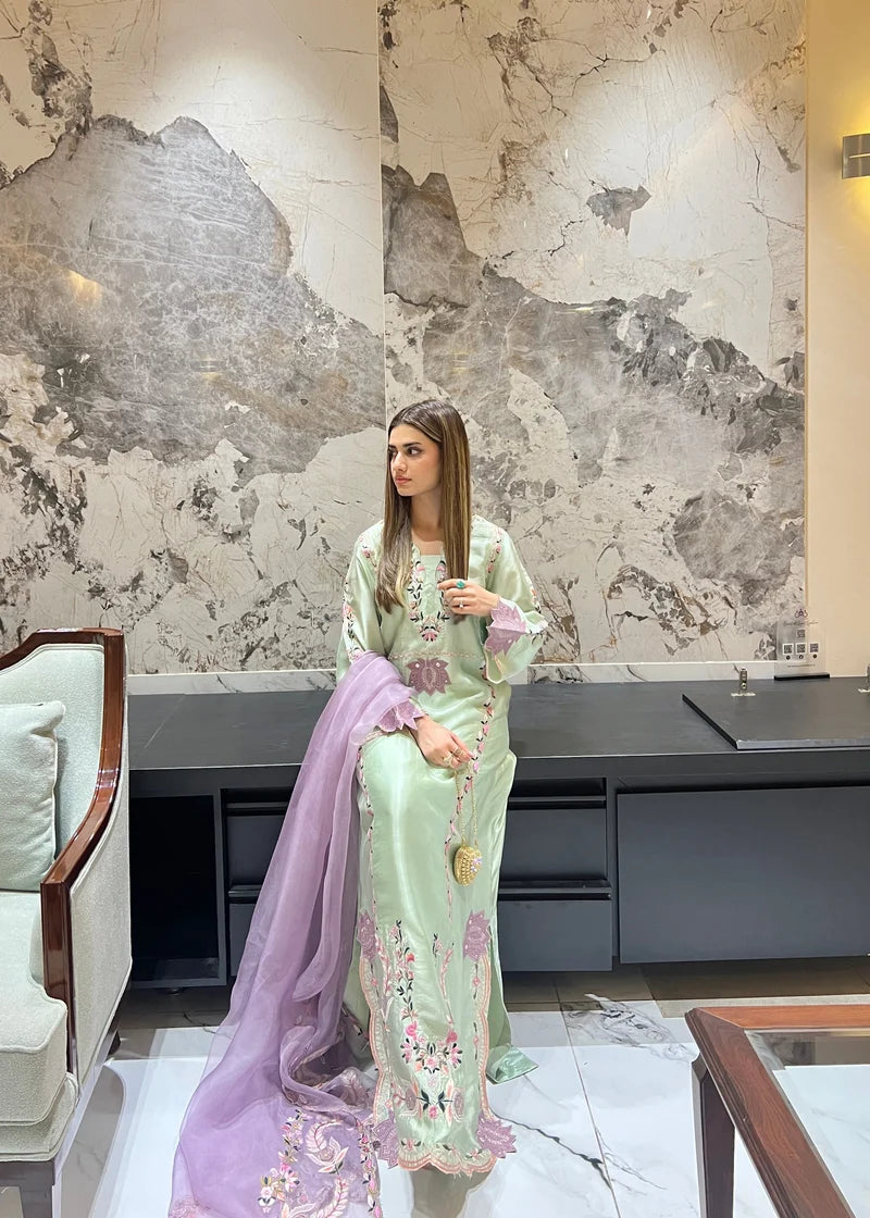 Tasawur – Sea-Green Shisha Silk Kaftan | Muntaha By Shanzay Fahad