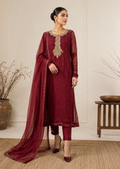 Red Mukesh Organza 3-Piece Suit with Organza Dupatta | Sleeks by Ali Zain
