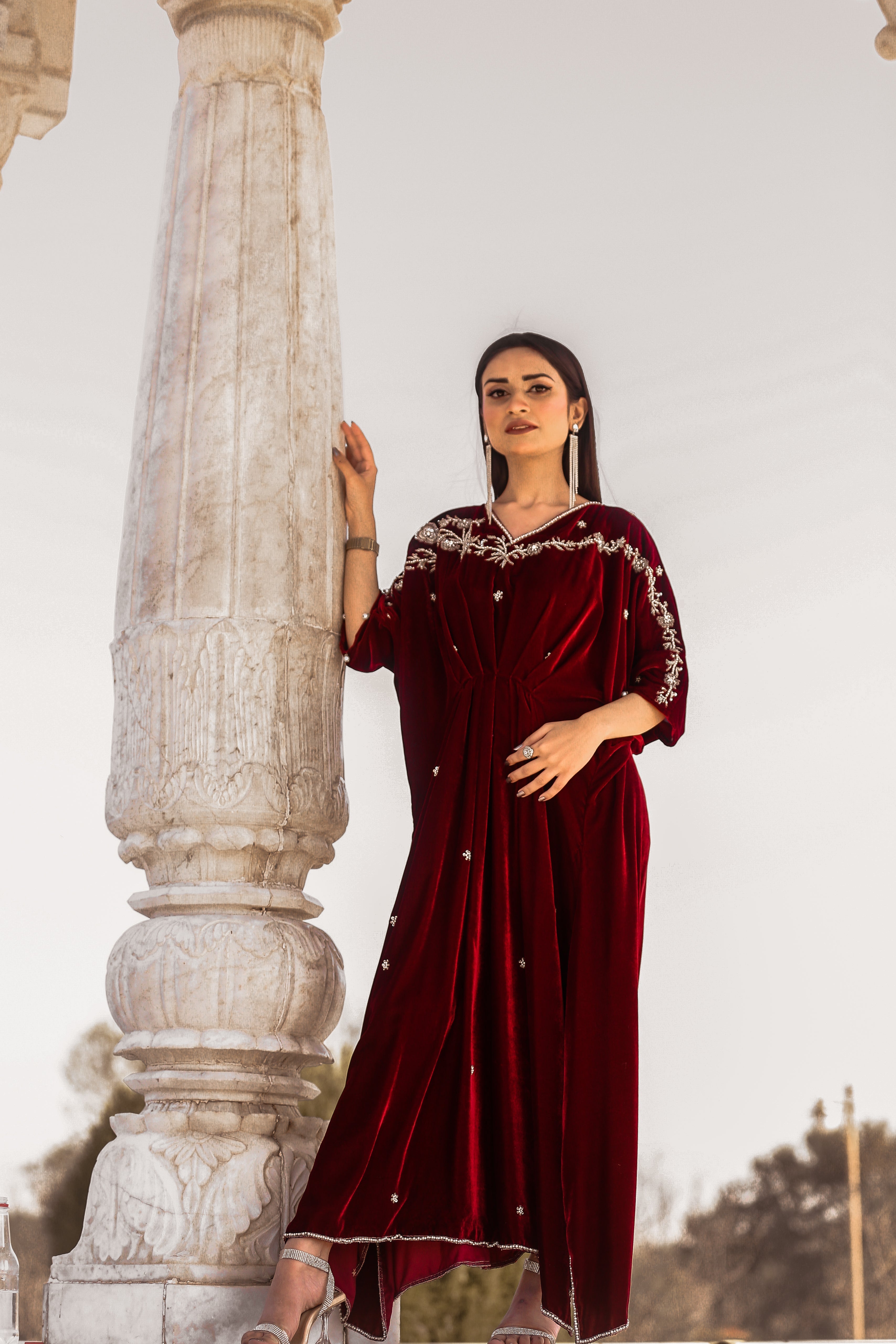Maroon Velvet-Kaftan