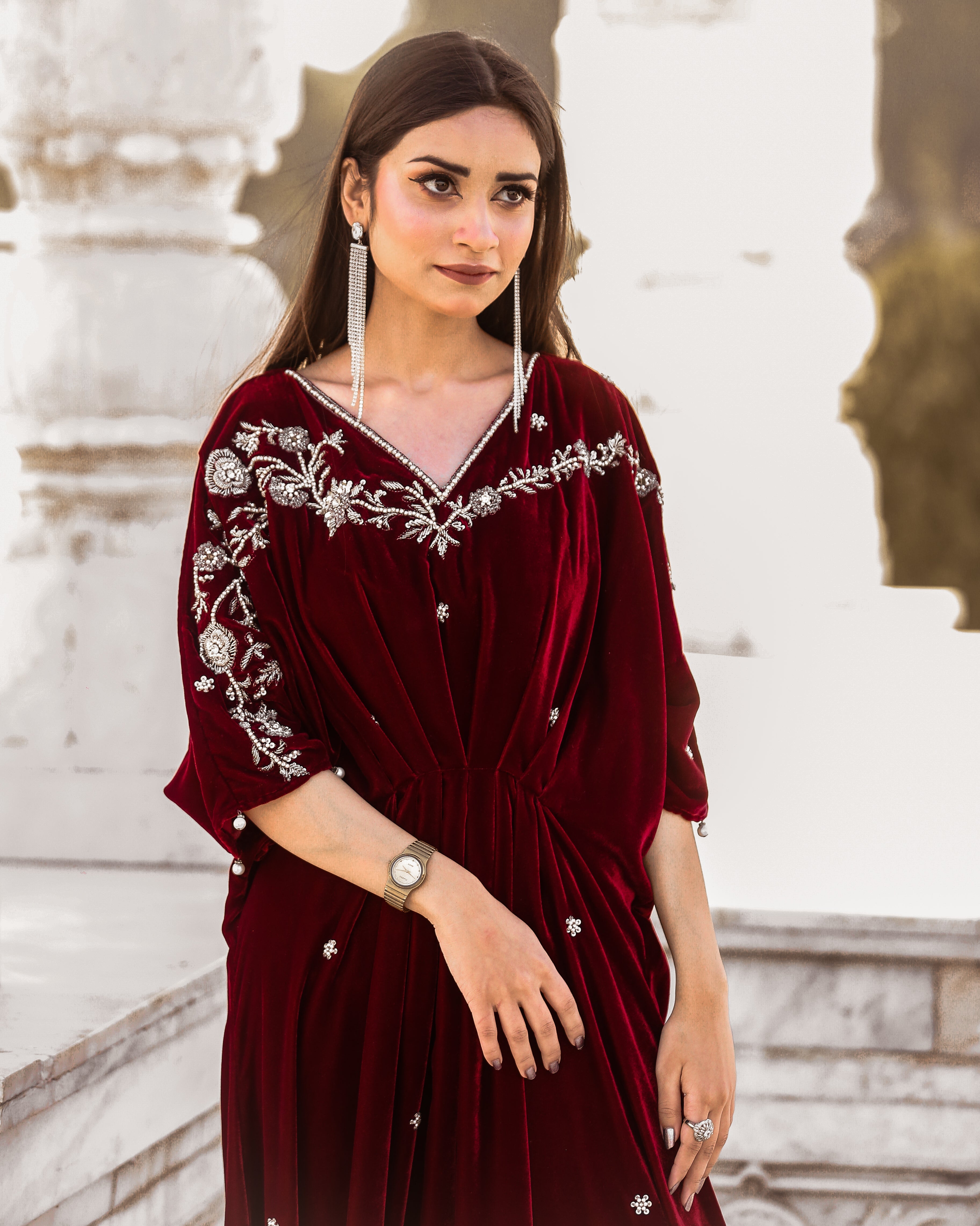 Maroon Velvet-Kaftan
