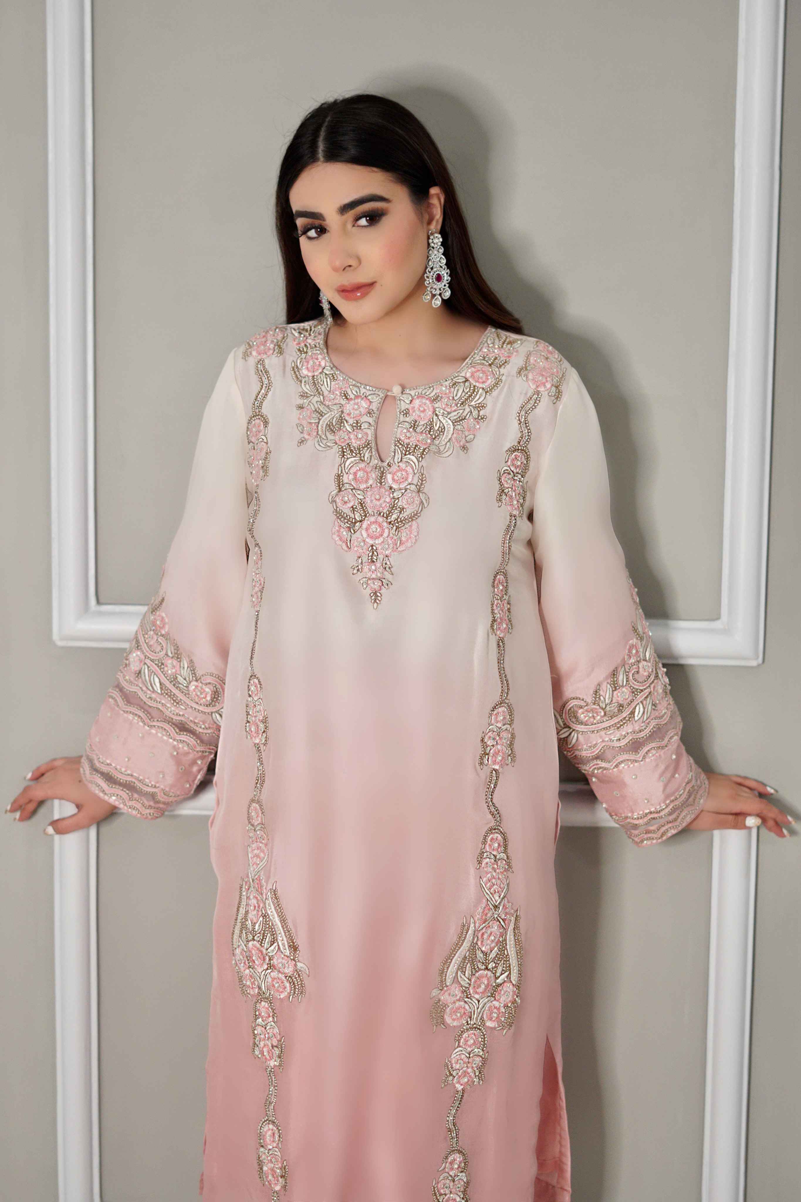 Tea Pink Raw Silk Outfit .