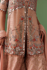 Rose Pink Organza Jacket with Jamawar Sharara